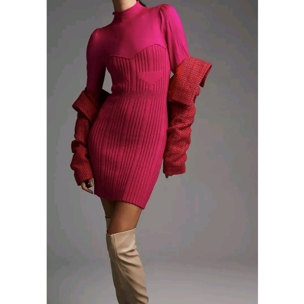 Anthropologie Turtleneck Sweater Dress Lightweight Rose Pullover Bodycon NWT SM - Picture 6 of 16